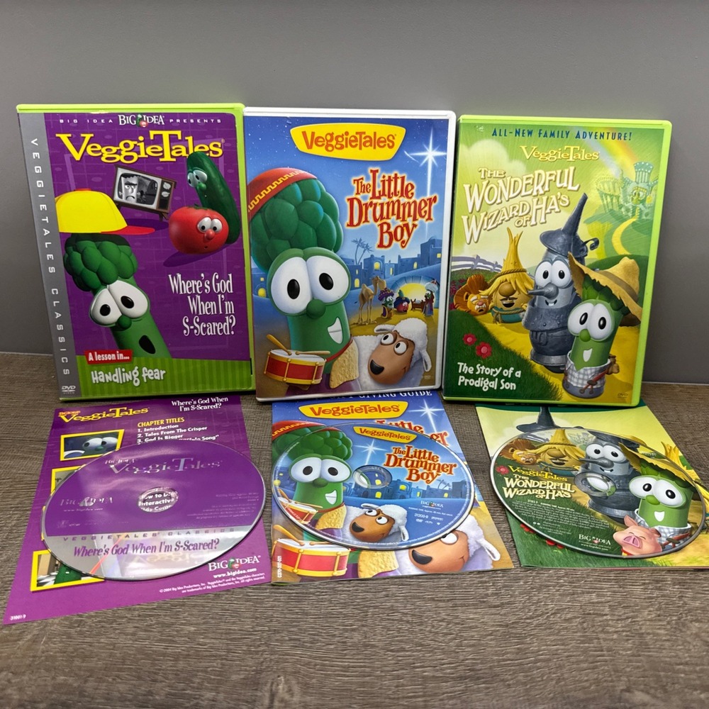 VeggieTales DVD Lot of 3 Holiday Christmas Wizard of Has Wheres God Scared Works